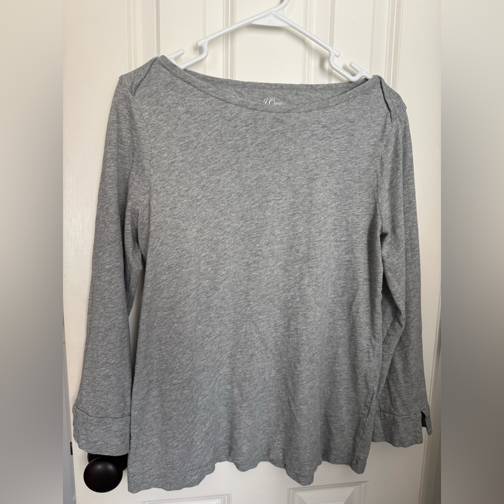 J. Crew Heather Gray Long Sleeve Boatneck 100% Cotton Top